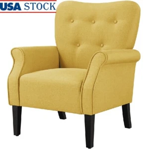 Mid-century Accent Armchair Upholstered Fabric Wooden Legs Living Room Chair New - Picture 1 of 9