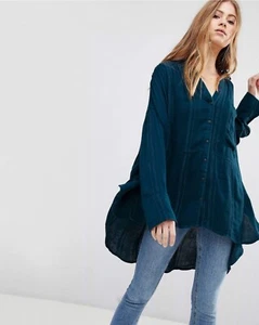 Free People Top Boho Cozy Nights Button Down Blouse Tunic Gauze Oversized M - Picture 1 of 14
