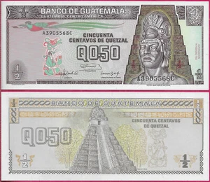 GUATEMALA 0,50 QUETZAL 1992 UNC A-A,TECUM UMAN RECHTS,MIT FORM DES TIKAL - Bild 1 von 1