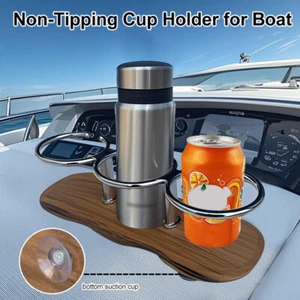 1pc 316 Stainless Steel+Teak Cup Drink Holder for Boats Yachts RV w/Suction Cups - Picture 1 of 10