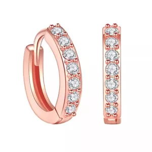 18K REAL ROSE GOLD FILLED HOOP EARRINGS MADE WITH SWAROVSKI CRYSTALS RG MOTHER - Picture 1 of 3