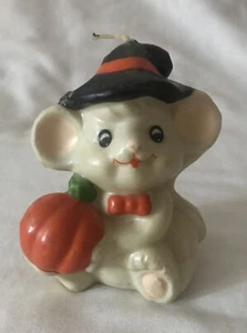 Halloween Vintage Candela Topo con Cappello da Strega e Zucca, Cappello Nero, Cera - Foto 1 di 6
