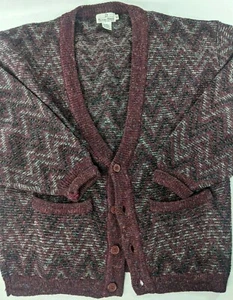 Vintage Neiman Marcus Burgundy Wool Sweater Cardigan XL Made in Hong Kong - Picture 1 of 8