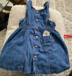 Vintage Little Levis Girls Dress Denim Romper Embroidered Floral Logo Size 4 USA - Picture 1 of 8