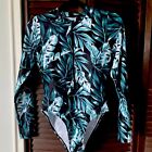 Women?S Tropical Leaf  Print Bodysuit Swimsuit Long Sleeve Rashguard  Size M