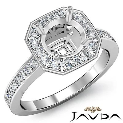 14k White Gold Halo Pave Set Round Cut Semi Mount Diamond Engagement Ring 0.37Ct - Image 1 of 4