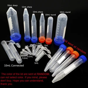 All Size Lab Plastic Centrifuge Tube Vial Container Test Pipe Sharp Round Bottom - Picture 1 of 16