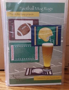 Football Mug Rug Pattern Amelie Scott Designs Embroidery CD 4 Projects Applique - Picture 1 of 2