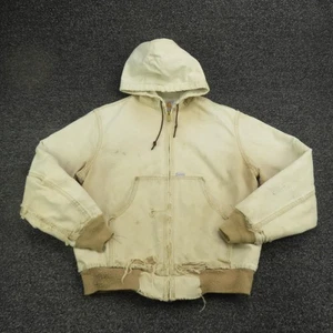 Vintage Carhartt Jacket Mens Small Hooded Canvas Distressed Beige Workwear 90s - Picture 1 of 14
