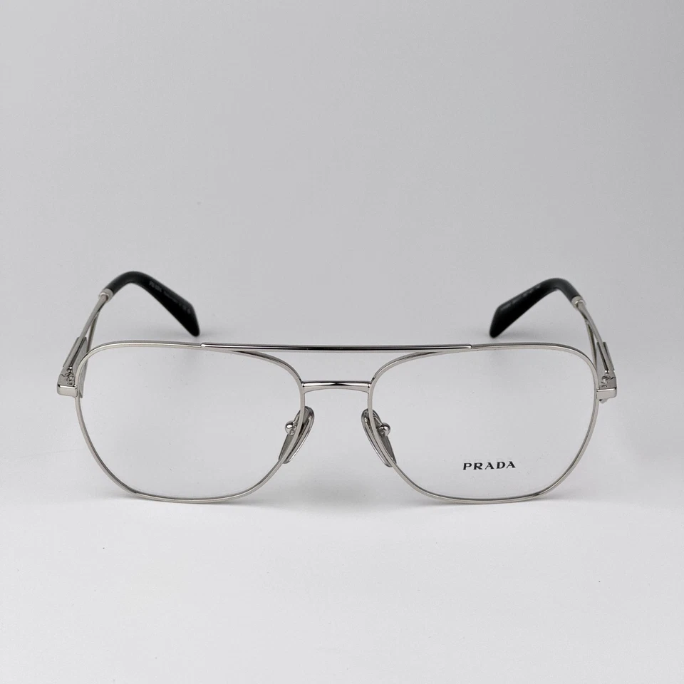 Prada Men Eyeglasses Silver Rectangle PRB50V 1BC1O1 AUTHENTIC