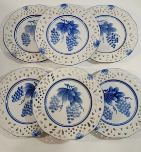Vintage Chinoiserie ND handbemalte Spitze Dessertteller (6er Set) sehr guter Zustand - Bild 1 von 9