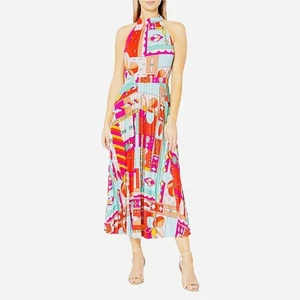 DONNA MORGAN Dress Women's Size 4 Multicolor Sleeveless Halter Stretch Pleated - Picture 1 of 3