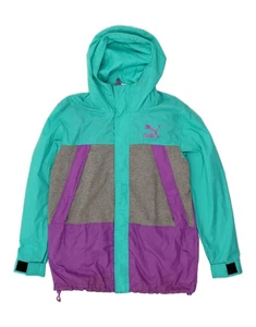 PUMA Mens Hooded Rain Jacket UK 36 Small Purple Colourblock Polyester BW08 - Picture 1 of 6