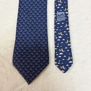 HERMES Tie silk 100% all-over pattern Chaine d'Ancre Pegasus pattern 813 - Picture 1 of 8