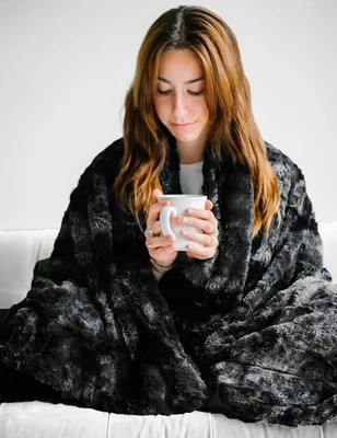 WOLF CREEK BLANKET Doublesoft - Oversized Faux Fur Throw Blanket, 50"x65" Black  - Image 1 of 4