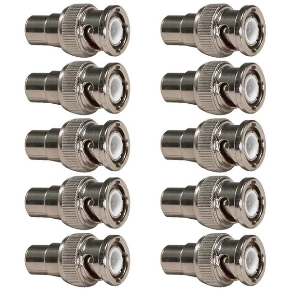 10Pcs BNC Male to RCA Female Coax Coaxial Connector Adapter CCTV Security Camera - Image 1 of 1