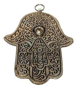 Hamsa marroquí artesanal decoración colgante de pared diseño intrincado, arte tradicional - Imagen 1 de 3