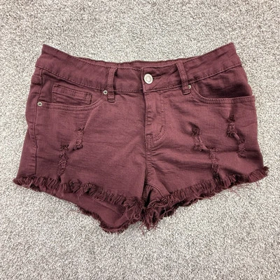 Angel Kiss Low Rise Stretch Distressed Micro Shorts Maroon Women’s/ Juniors Sz 5 - Image 1 of 4