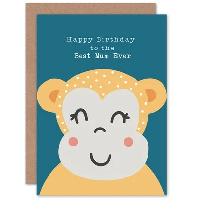 Cute Kids Animal Mother Birthday Mum Monkey Blank Greeting Card With Envelope - Imagem 1 de 4