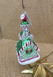 Radko Gingerbread Peppermint Church Blown Glass Christmas Ornament NWT Charm - Picture 1 of 8