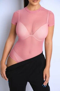 Women's Crewneck Short sleeve Mesh Bodysuit Lingerie Nightwear Underwear Sexy - Picture 1 of 19