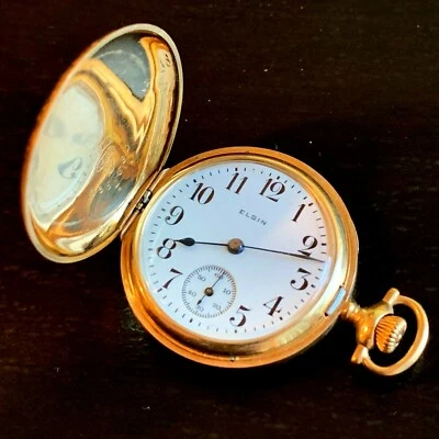 14K Yellow Gold Elgin Lapel Pocket Watch Model 2 Grade 415 Hunter Case 27.4g - Image 1 of 4