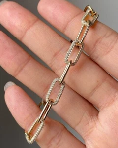 Bracciale maglia fermacarte pavè moissanite catena ghiacciata uso quotidiano braccialetto donna - Foto 1 di 5