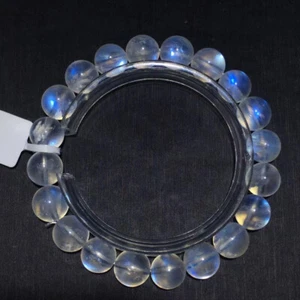 Pulsera de cuentas cristalinas de piedra lunar azul fuerte natural de 10 mm AAA - Imagen 1 de 9