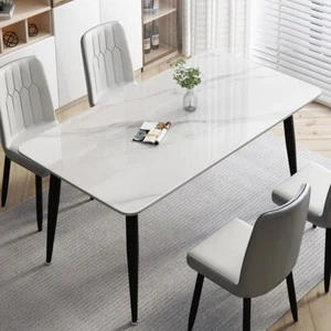 6-Person Large Glossy Marble Dining Table Modern Kitchen Table Office Work Table - Picture 1 of 28