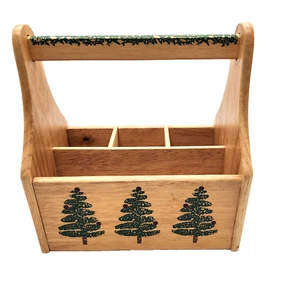 Vintage Wood Utensil Caddy Holder 1999 Christmas Cabin Sponge Tree Cottage Lodge - Picture 1 of 5