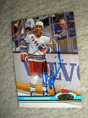 Autographed 1991-92 Topps Stadium Club #273 John Ogrodnick New York Rangers NrMt - Image 1 of 3