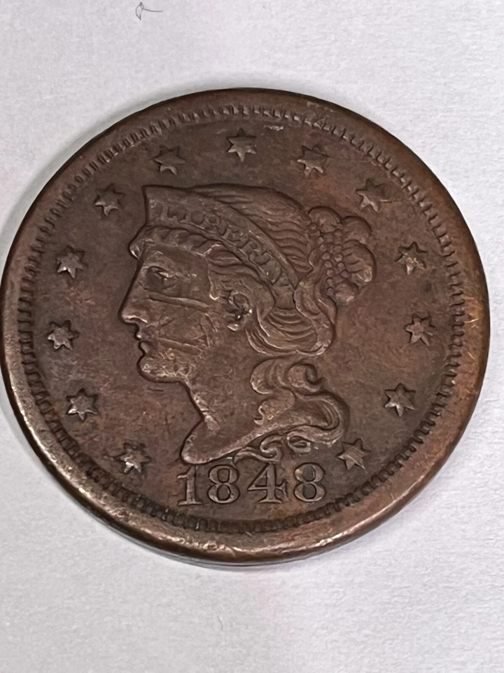 1848 Braided Hair Large Cent Penny   ---- Nice Coin ---- FREE S & H - Image 1 of 4