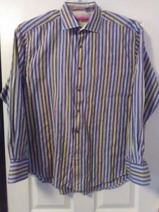 Robert Graham Long Sleeve Gray Striped Shirt Button Front Flip Cuff Size 2XL - Picture 1 of 9