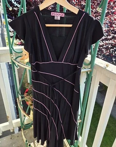 Vintage Y2K Whimsigoth Asymmetrical Pink And Black Bodycon Flowy Dress Size 12 - Picture 1 of 4