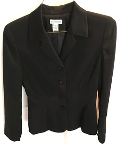 WOMENS BLACK CREPE SATIN LINED ANN TAYLOR CAREER BLAZER JACKET SIZE 4 36" - Picture 1 of 4
