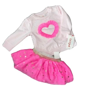 Cat & Jack Baby Girl Long Sleeves Hearts Top Tutu Pink Sweater Skirt Set 3-6 M - Picture 1 of 4