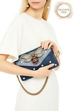 RRP €2875 GUCCI Broadway Pearly Bee Leather Flap Shoulder Bag Chain & Web Strap
