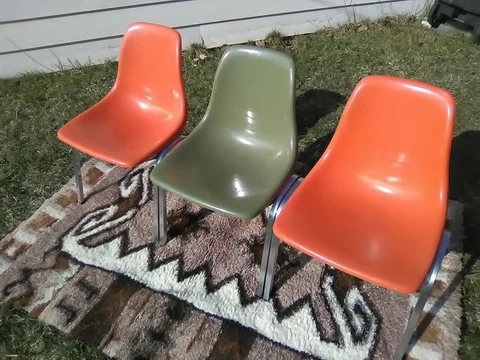 Set 3 HOWELL Commercial Fiberglass Shell Chairs Mid Century Modern Vintage Eames Cover