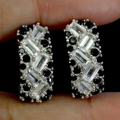 Pendientes de plata esterlina Black Friday octágono topacio blanco 4x2 mm espinela joyería Foto 1 de 4