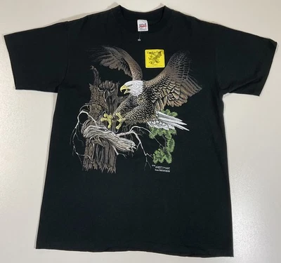 Винтажная футболка Bald Eagle Nature размер L одинарный шов новая с ценниками байкерское искусство 90-е - Изображение 1 из 4