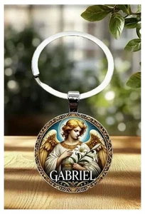 Porte-clés, bijou de sac cabochon archange Gabriel protecteur. - Picture 1 of 4