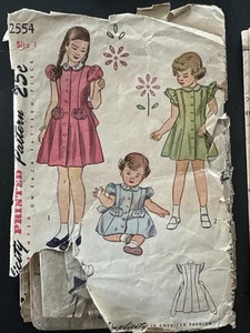 Vintage 1946 Simplicity Muster 2554 Größe 1 Baby Mädchen Einteiler Kleid komplett - Bild 1 von 13