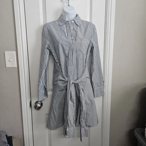 Derek Lam 10 Crosby Stripped Button Down Tie Waist Shirt Dress Size 2 Cotton - Picture 1 of 15