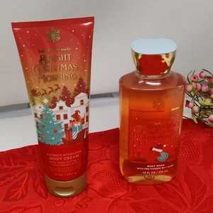 Lotto 2 pezzi Bath & Body Works Bright Christmas Morning Body Wash & Body Cream - Foto 1 di 7
