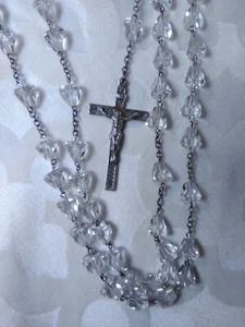 Hermoso Rosario Antiguo Firmado Cristal Plata de Ley Estilo Art Deco, 44" - Imagen 1 de 9