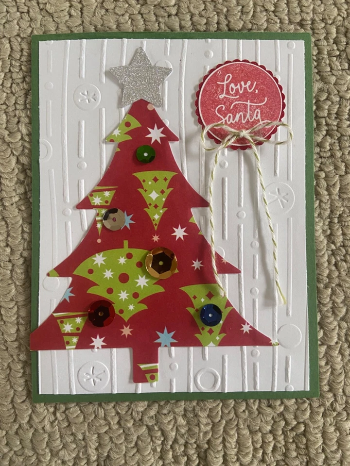 Árbol estampado LOVE SANTA Navidad Navidad tarjeta kit de 6 hecho con Stampin' Up! Foto 1 de 1