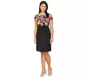Isaac Mizrahi Size 12 Black Engineered Floral Watercolor Print Dress - Picture 1 of 4