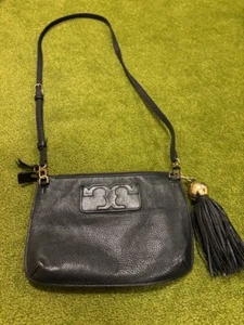 Tory Burch Crossbody Miller Tassel Black Pebble Leather, Shoulder Strap, READ - Picture 1 of 8