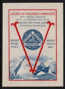 S.P.A. 49th Annual Meeting - St Louis MO 1943 - Souvenir Sheet NG as issued