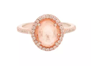 925 Sterling Silver Vintage Rose Quartz Halo CZ Ring Sz 6.5 RG26586 - Picture 1 of 5